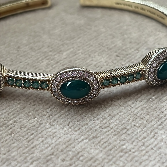 Judith Ripka Chalcedony & Chrome Diopside Gold Clad Sterling Bangle Cuff - Picture 11 of 16